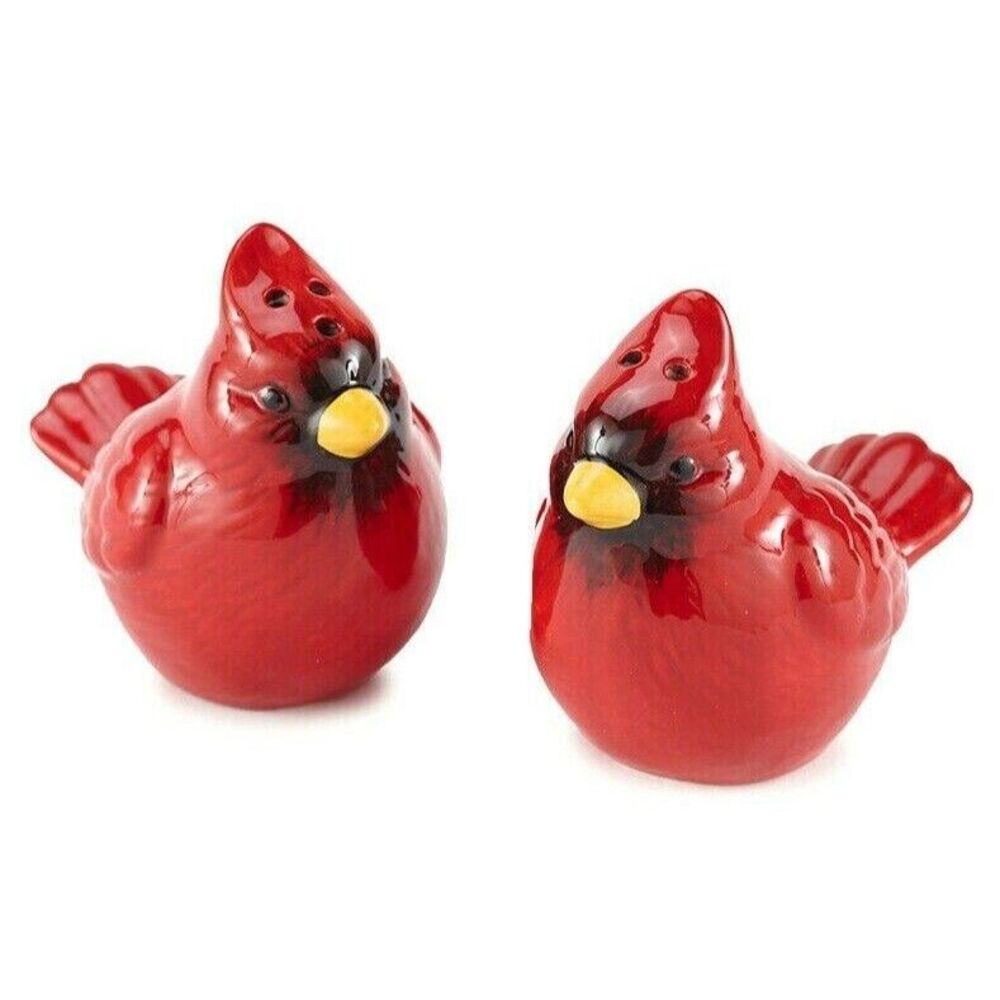 Red Cardinal Salt and Pepper Shakers Stoneware Kitchen Dining Table Holiday